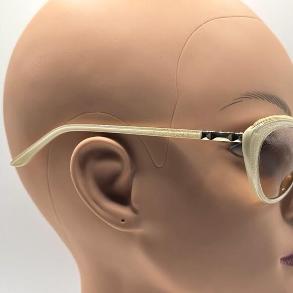 NOS Vintage Y2K Designer Sunglasses BCBG Max Azria | Ivory/Gold Sparkle Cat Eye main image 4